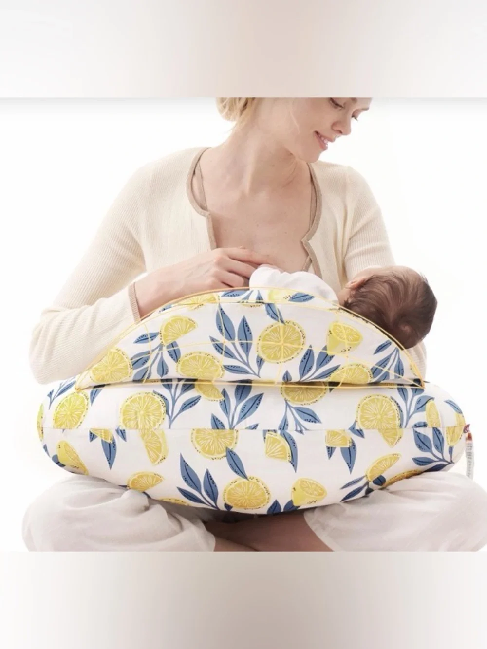 NWT - Momcozy - Nursing Pillow with Lemon Print - Yellow & Blue